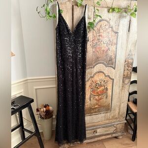 Black sequin hand beaded davids bridal Galina signature sparkly gown size 10